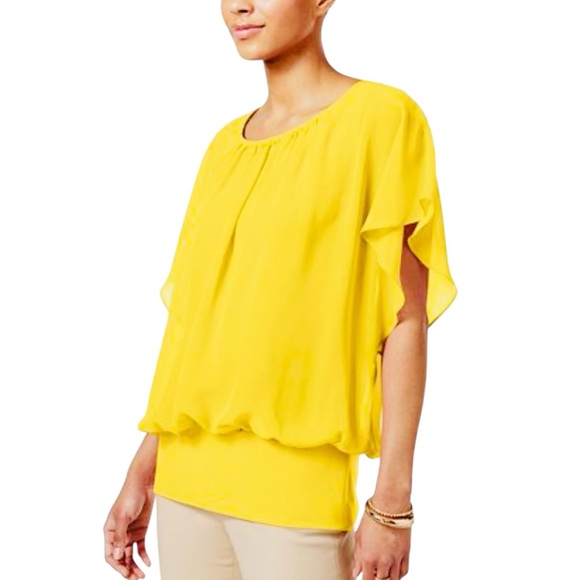 Joseph Yellow Chiffon Butterfly Blouse Size Medium Vibrant Flowy Relaxed - Picture 1 of 13